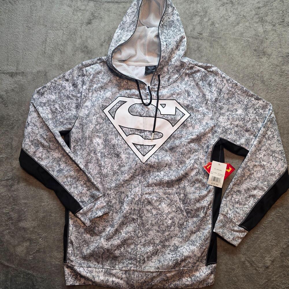 Bioworld Hoodie Mens M White Black Superman Logo Graphic Pullover Sweatshirt